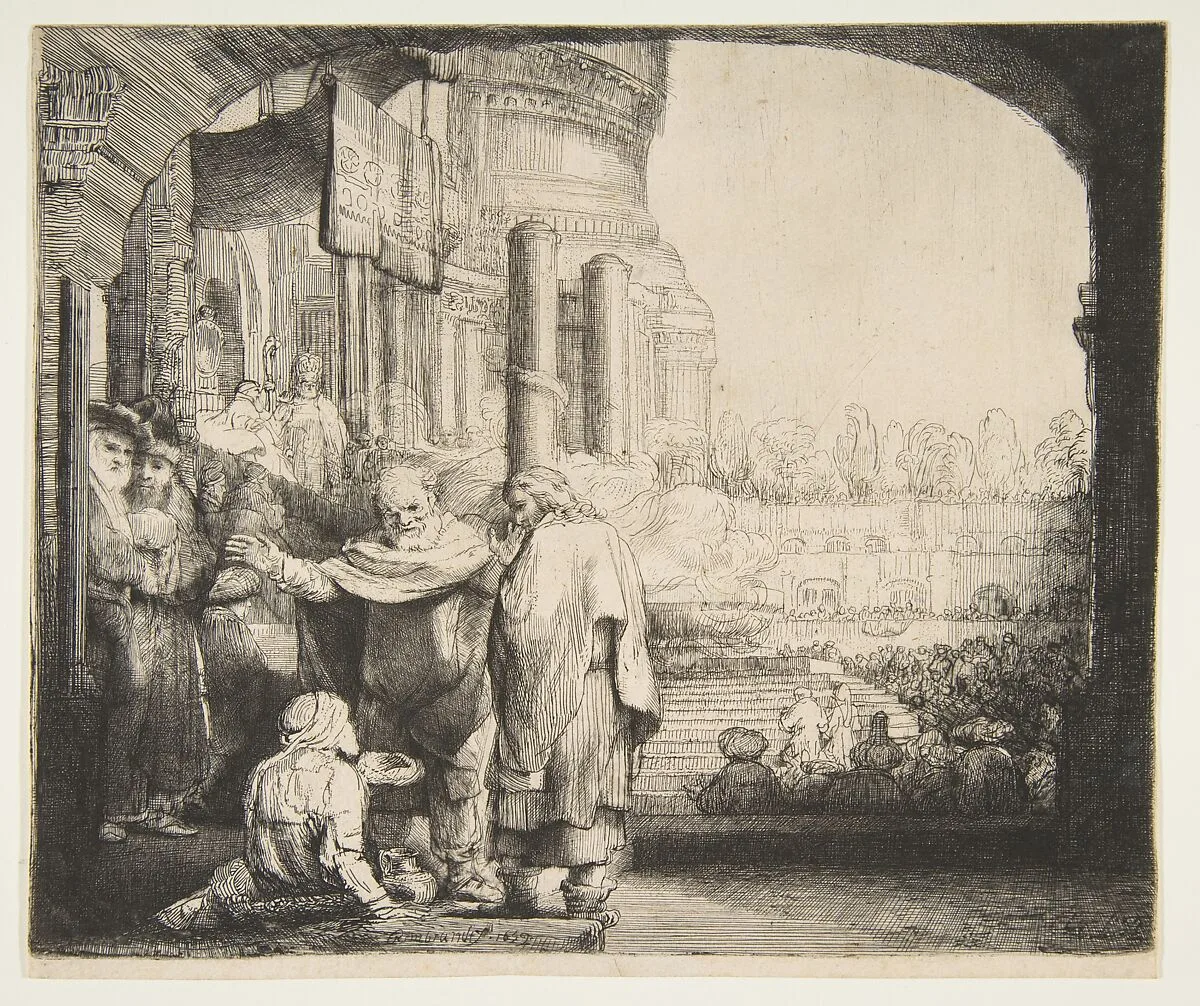 Peter and John Healing the Cripple at the Gate of the Temple — Rembrandt (Rembrandt van Rijn)