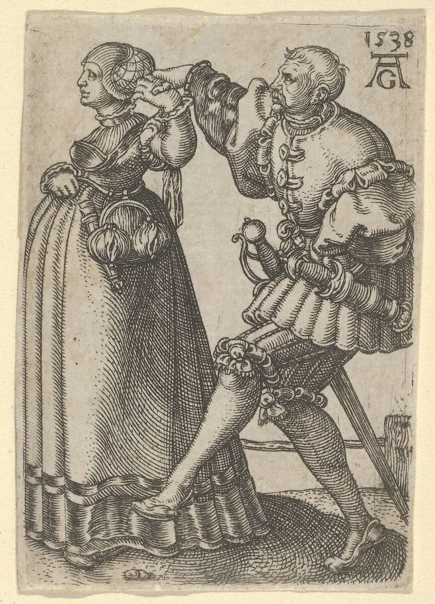 Dancing Couple, with the Male Figure Mid-Step, from "The Small Wedding Dancers" — Heinrich Aldegrever