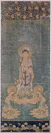 刺繍阿弥陀三尊来迎図|The Welcoming Descent of Amida with the Bodhisattvas Kannon and Seishi