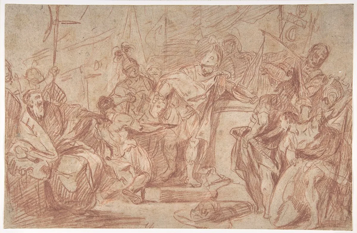 Scene from Ancient History (recto); Leg and Arm of a Nude Male Figure (verso) — Nicola Marcola