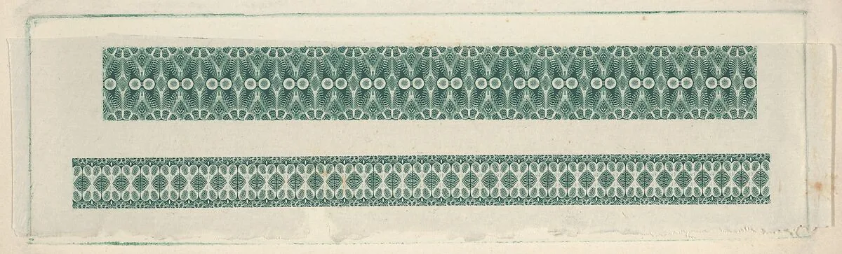 Banknote motifs: two bands of lathe work ornament — A. B. & C. Durand & Company|Durand, Perkins, and Company|Cyrus Durand