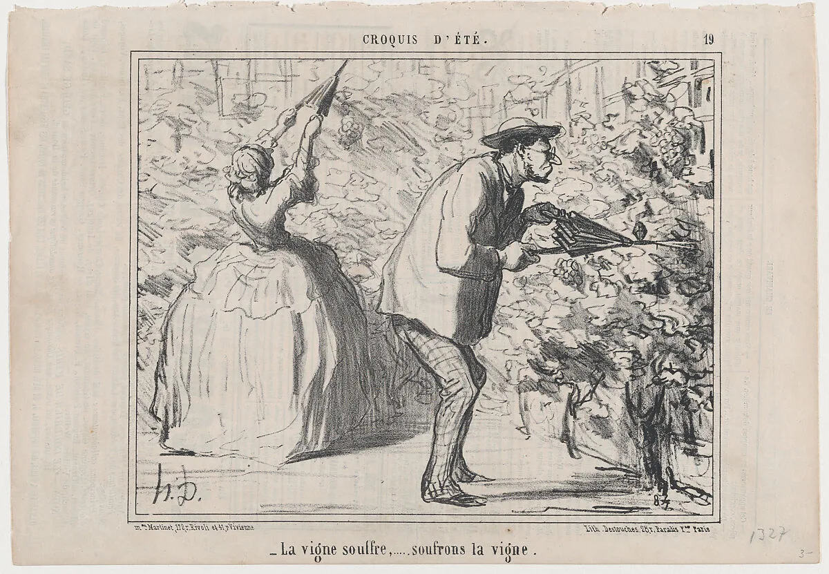 La vigne souffre,...soufrons la vigne, from Croquis d'Été, published in Le Charivari, August 12, 1857 — Aaron Martinet|Honoré Daumier|Destouches