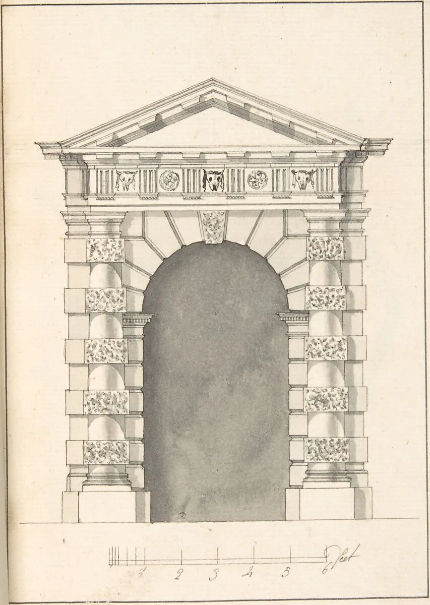 Elevation of Rustic Doric Doorway — Robert Morris