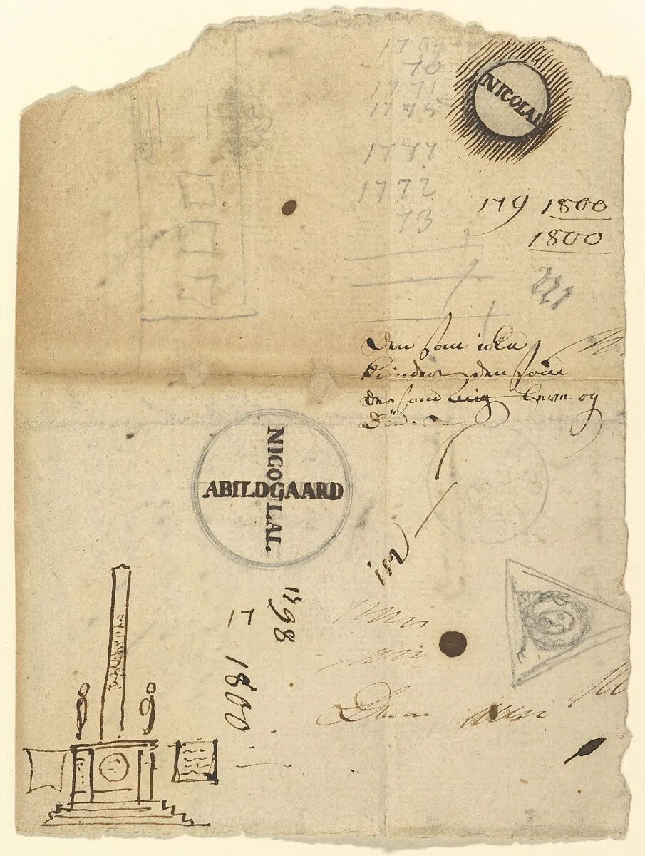 Notes with a studies for the Column of Liberty (Frihedstøtten) — Nicolai Abraham Abildgaard