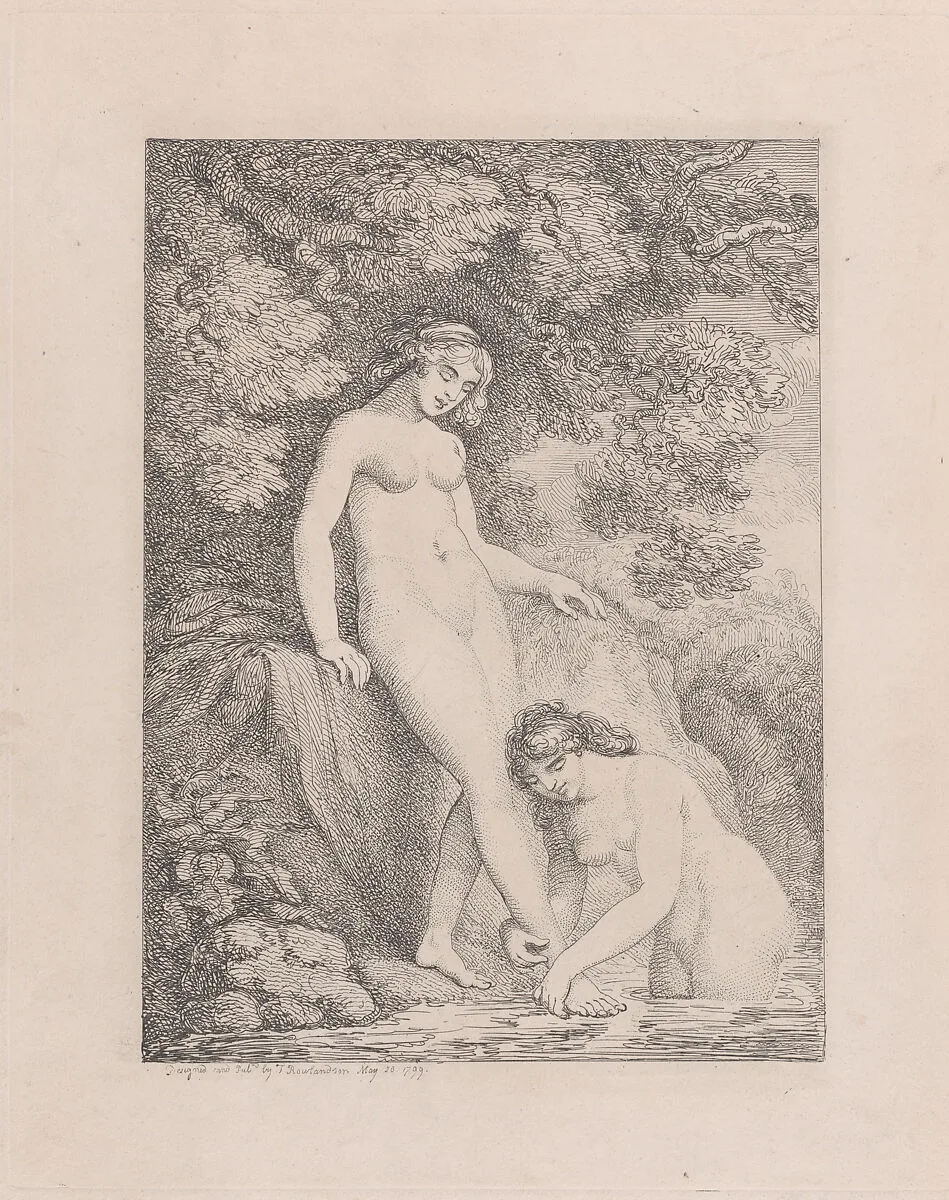 Two Nymphs Bathing, One Washing the Other's Foot — Thomas Rowlandson|Giovanni Battista Cipriani