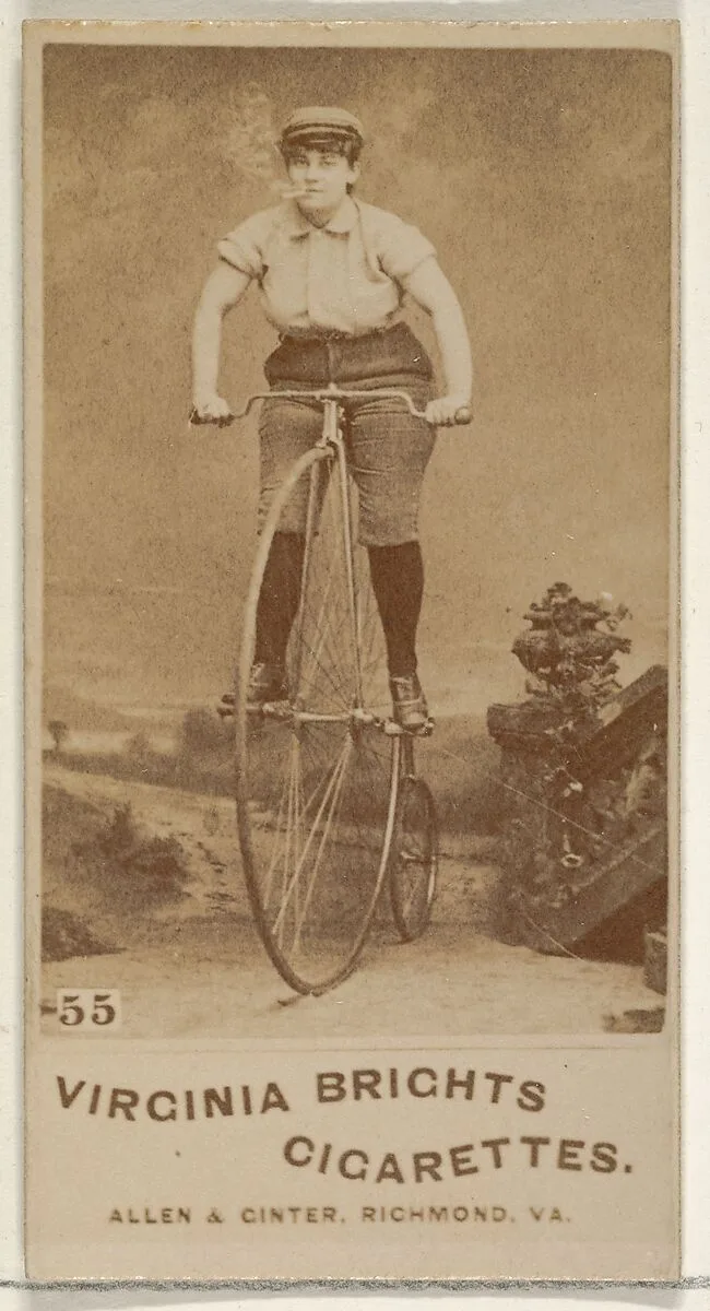 Card 55, from the Girl Cyclists series (N49) for Virginia Brights Cigarettes — Allen & Ginter