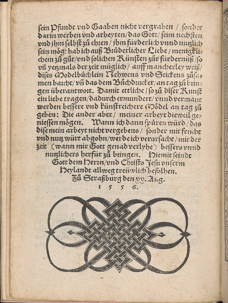 New Modelbüch allen Nägerin u. Sydenstickern (dedicatory page, 2v) — Hans Hoffman|Jacob Frölich