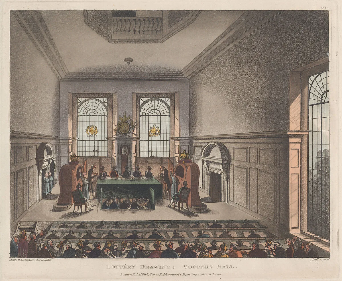 Lottery Drawing, Coopers Hall — Joseph Constantine Stadler|Thomas Rowlandson|Auguste Charles Pugin|Rudolph Ackermann, London
