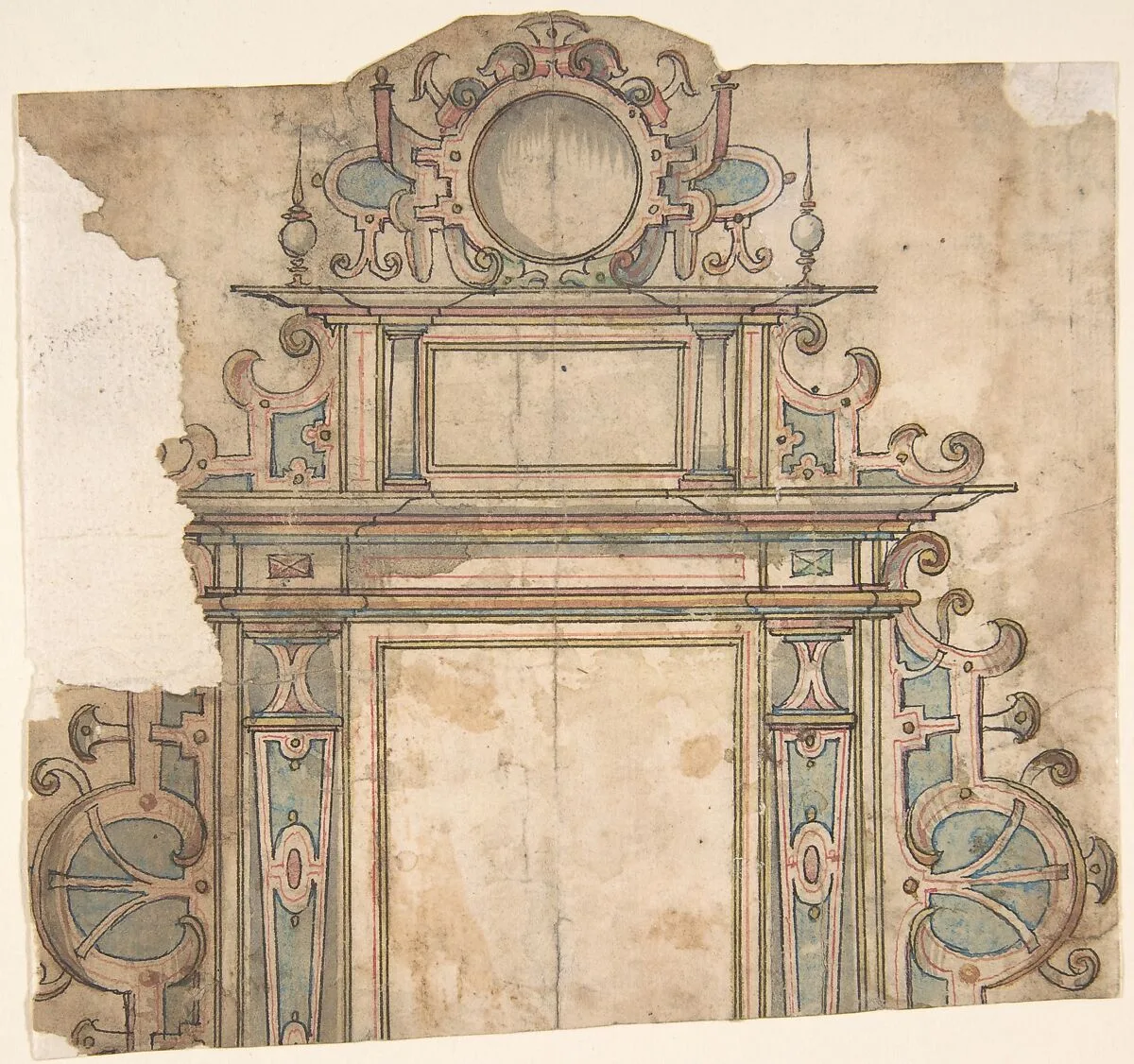 Fragment of design for architectural frame — Anonymous, Netherlandish, 16th century
