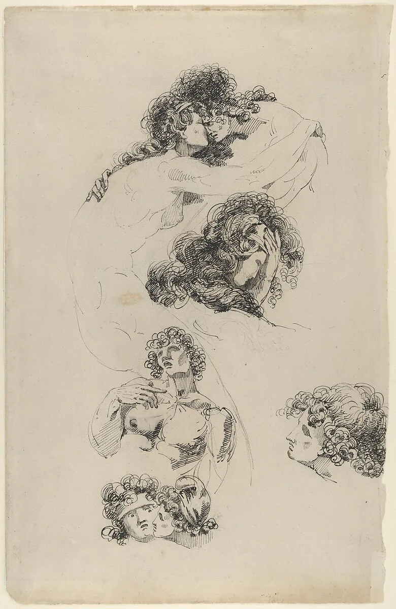 Studies of Lovers Embracing (recto) and A Suppliant Figure (verso) — James Jefferys