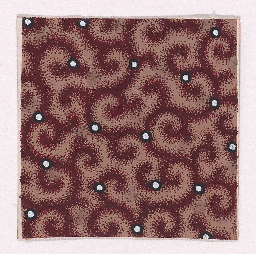 Textile Design of Scattered Pealrs over a Background of Scrolling Branches — Anonymous, Alsatian, 19th century