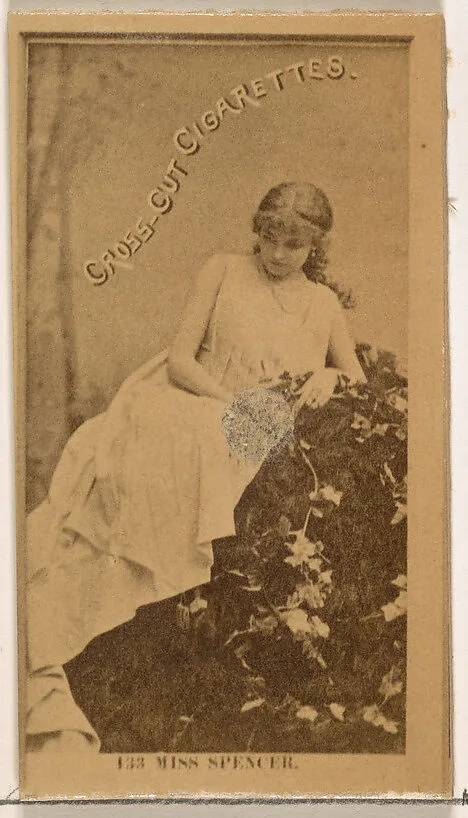 Card Number 133, Miss Spencer, from the Actors and Actresses series (N145-2) issued by Duke Sons & Co. to promote Cross Cut Cigarettes — W. Duke, Sons & Co.