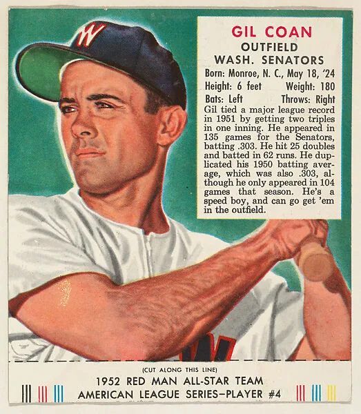 Gil Coan, from the Red Man All-Star Team series (T232), issued by Red Man Chewing Tobacco — Red Man Chewing Tobacco