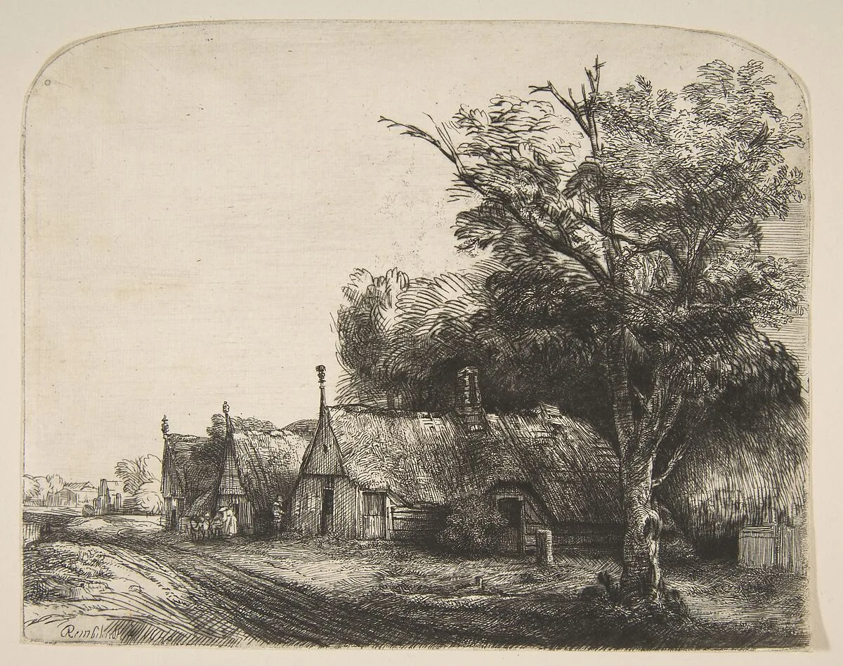 Landscape with Three Gabled Cottages Beside a Road — Rembrandt (Rembrandt van Rijn)