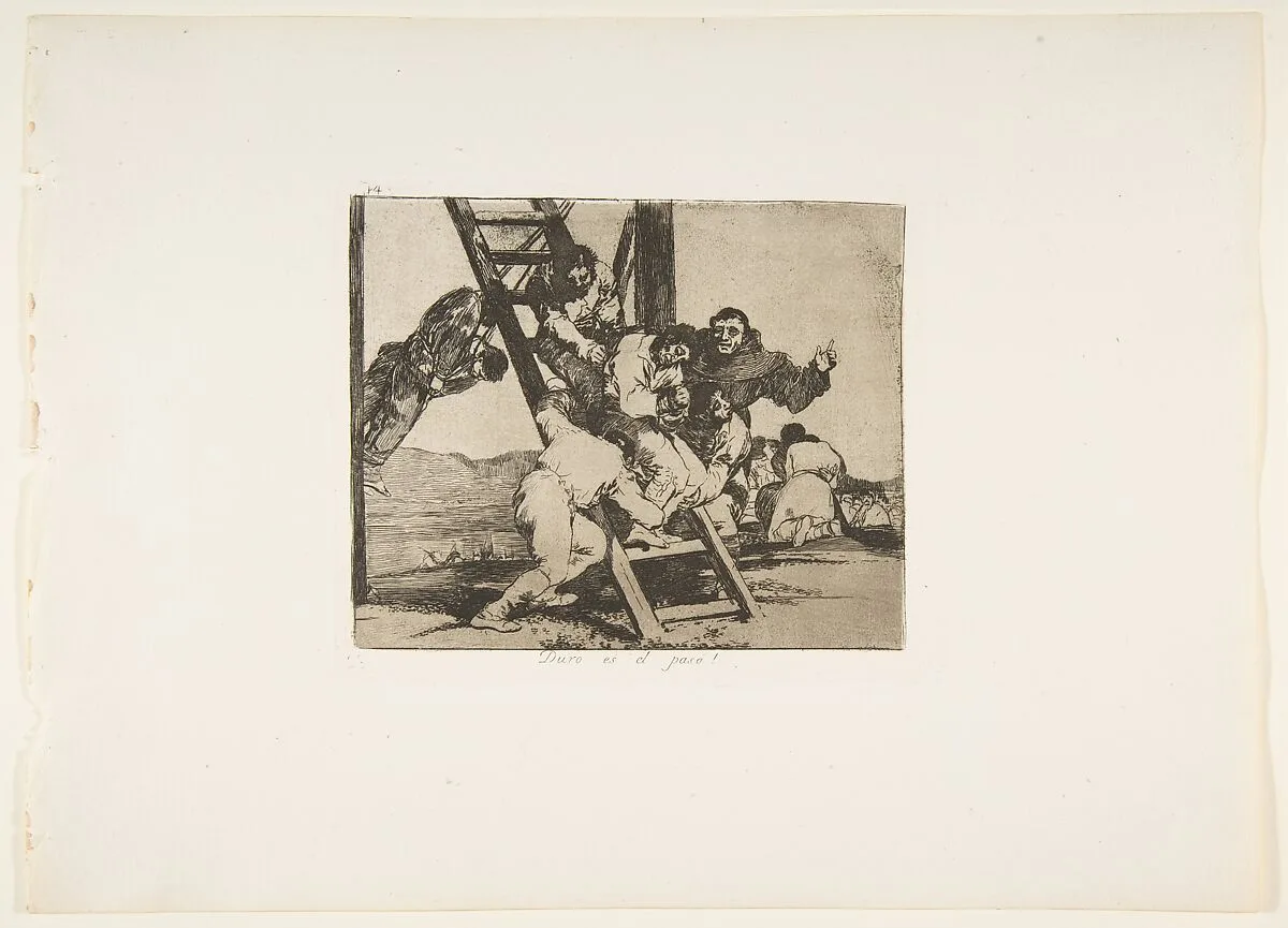 Plate 14 from "The Disasters of War" (Los Desastres de la Guerra): It's a hard step! (Duro es el paso!) — Goya (Francisco de Goya y Lucientes)