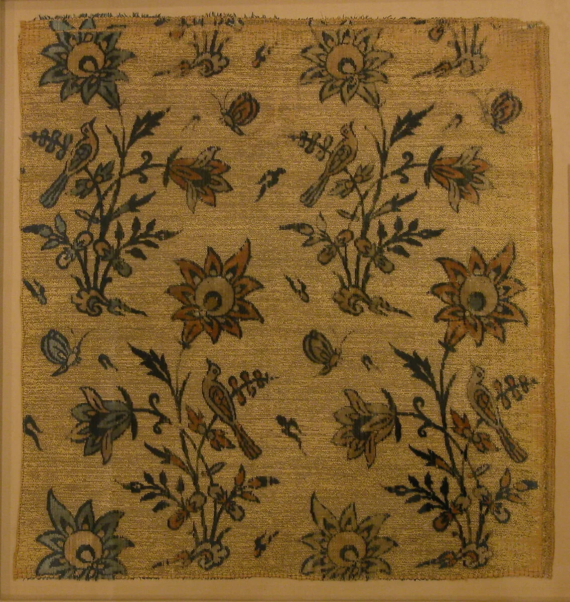 Textile Fragment with Flowers, Birds and Butterflies — Unknown