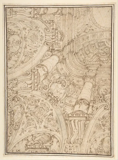 Design for One-Quarter of a Ceiling-elaborate Architectural Ornament in Perspective