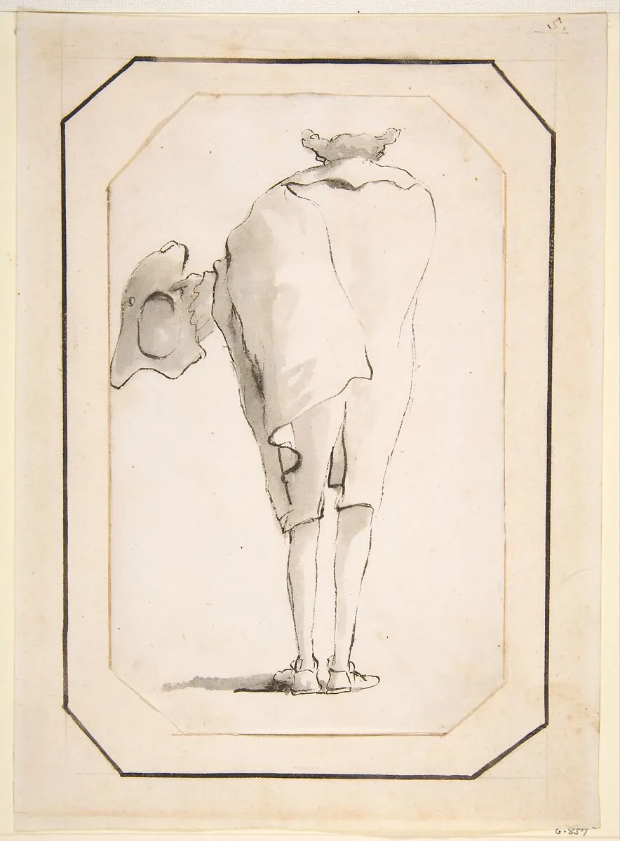 Caricature of a Man Holding a Tricorne, Seen from Behind — Giovanni Battista Tiepolo