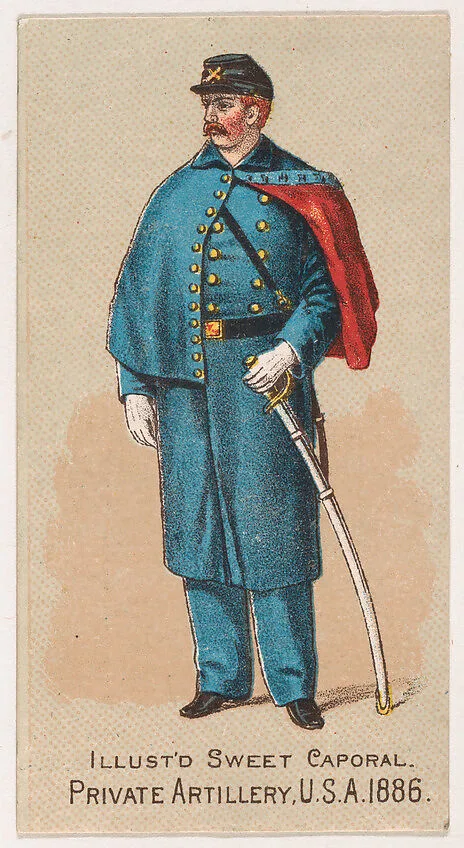 Private, Artillery, United States Army, 1886, from the Military Series (N224) issued by Kinney Tobacco Company to promote Sweet Caporal Cigarettes — Kinney Brothers Tobacco Company