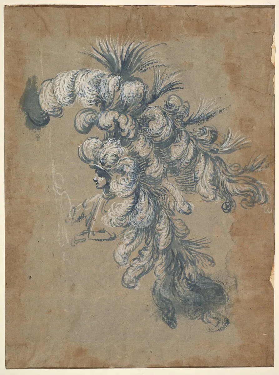 Design for a Lavish Headdress with Feathers — Baccio del Bianco