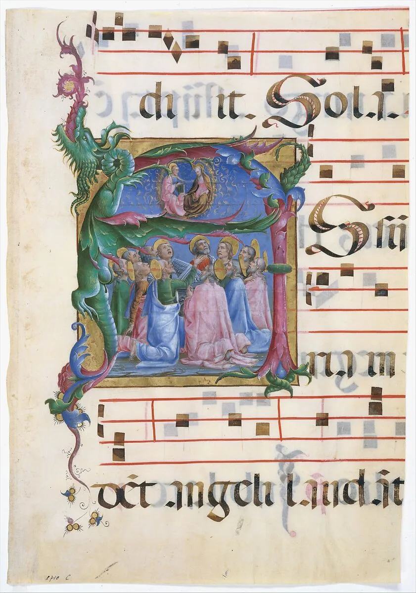 Manuscript Illumination with the Assumption of the Virgin in an Initial A, from an Antiphonary — Cosmè Tura (Cosimo di Domenico di Bonaventura)