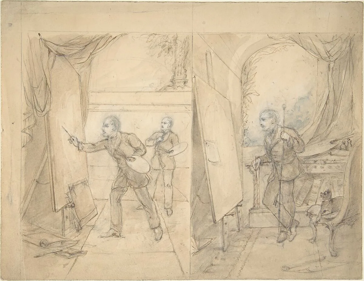 Two Views of an Artist's Studio, possibly that of Eden Upton Eddis — Anonymous, British, 19th century