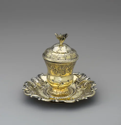 Urn-shaped inkwell with cover on stand