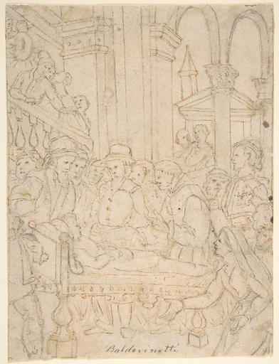 Saint Anthony of Padua Healing a Sick Man (recto); Partial Figural Studies Based on the Composition on the Recto (verso)