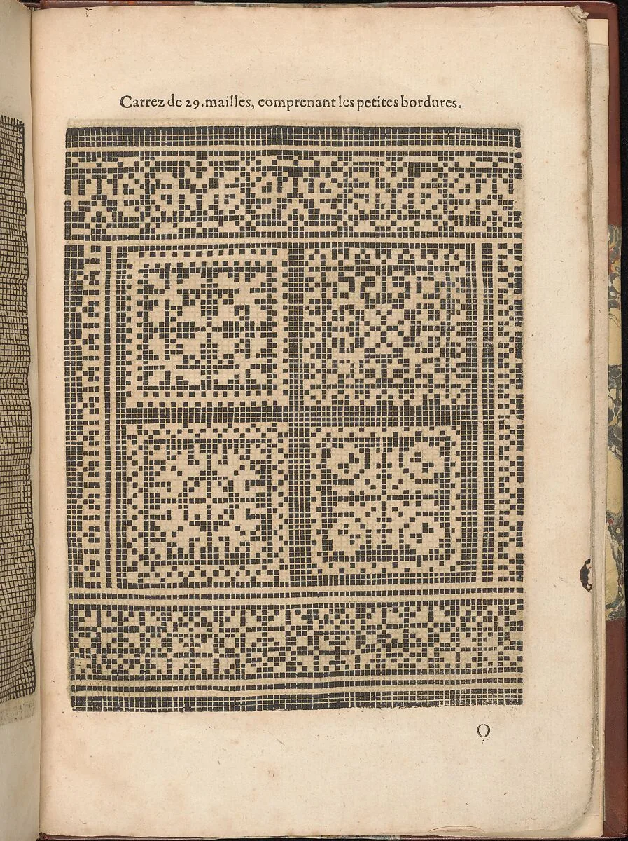 Les Secondes Oeuvres, et Subtiles Inventions De Lingerie du Seigneur Federic de Vinciolo Venitien, page 53 (recto) — Federico de Vinciolo|Jean Le Clerc|Catherine de Bourbon