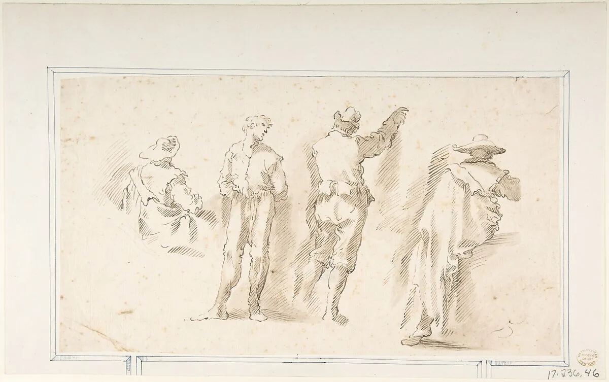 Figure Studies: Two Standing and Two Seated Men — Micco Spadaro (Domenico Gargiulo)