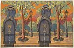 Repetitive Pattern with a Soldier Sitting on a Fountain in Front of a Park — Anonymous, French, 20th century