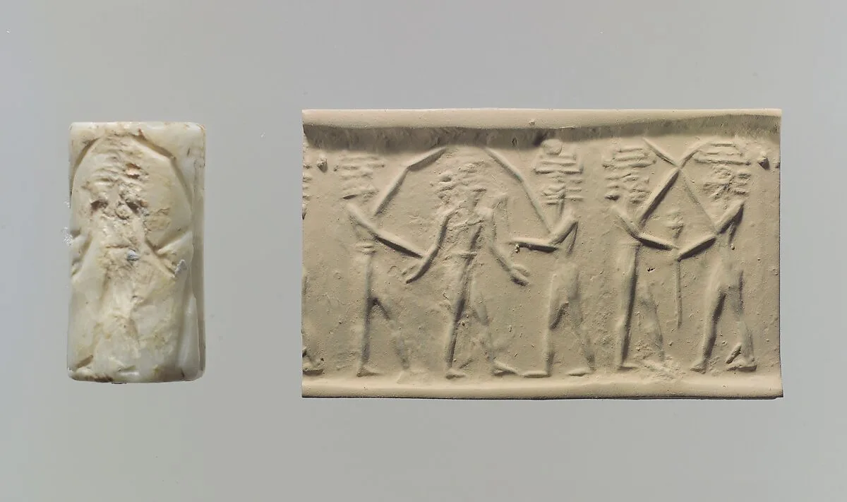 Cylinder seal and modern impression: battle of the gods — Unknown