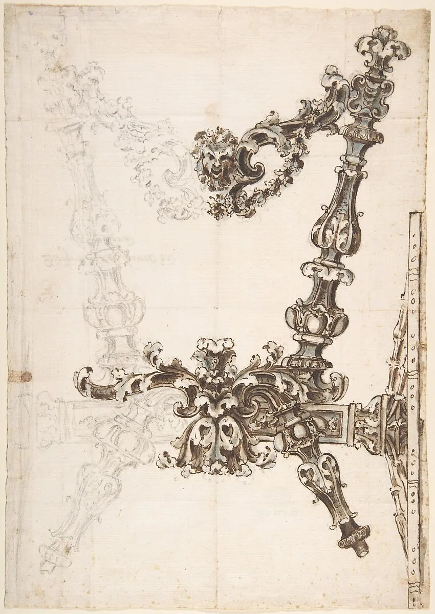 Frontal View of the Main Carved Wooden Structure of a Carriage — Anonymous, Italian, late 17th to early 18th century