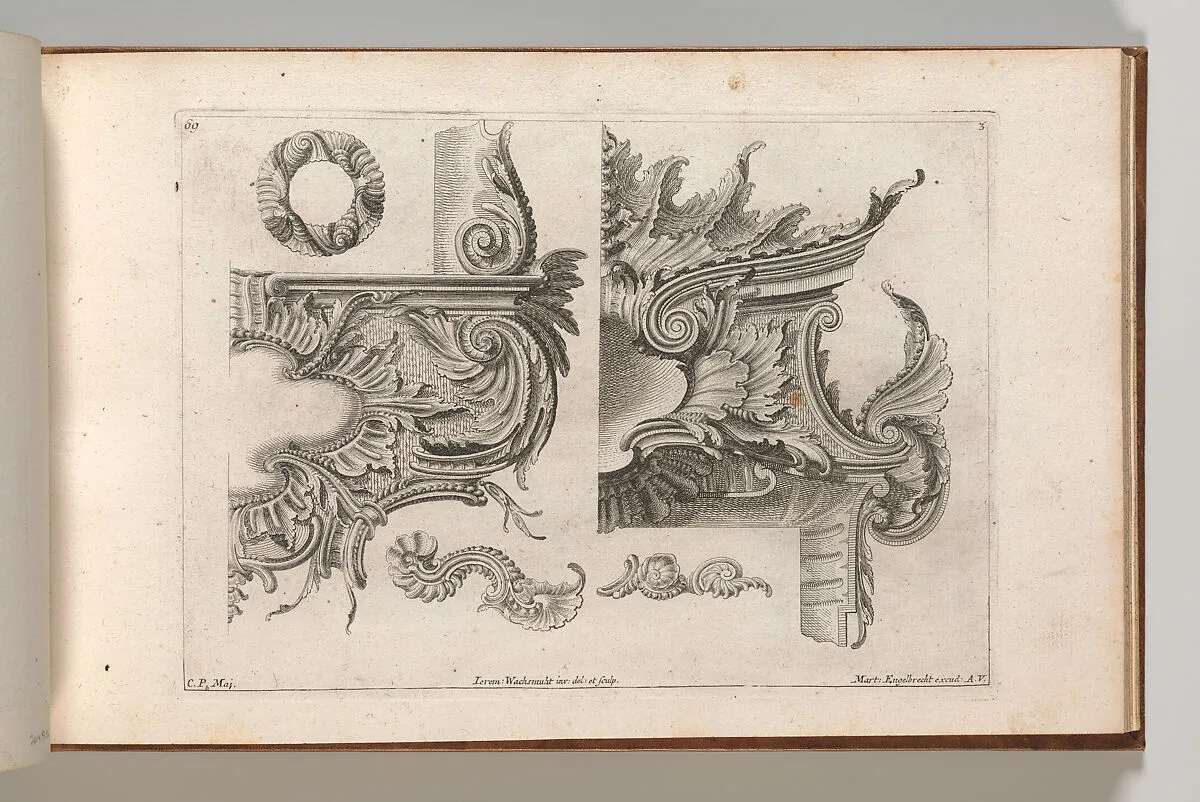Suggestion for the Decoration of the Lower and Top Right of a Frame Combined with Several Additional Ornaments, Plate 3 from: 'Unterschidliche Auszierungen zu Thüren und Fenster, etc. etc. sehr nutzlich zu gebrauchen' — Martin Engelbrecht|Jeremias Wachsmuth