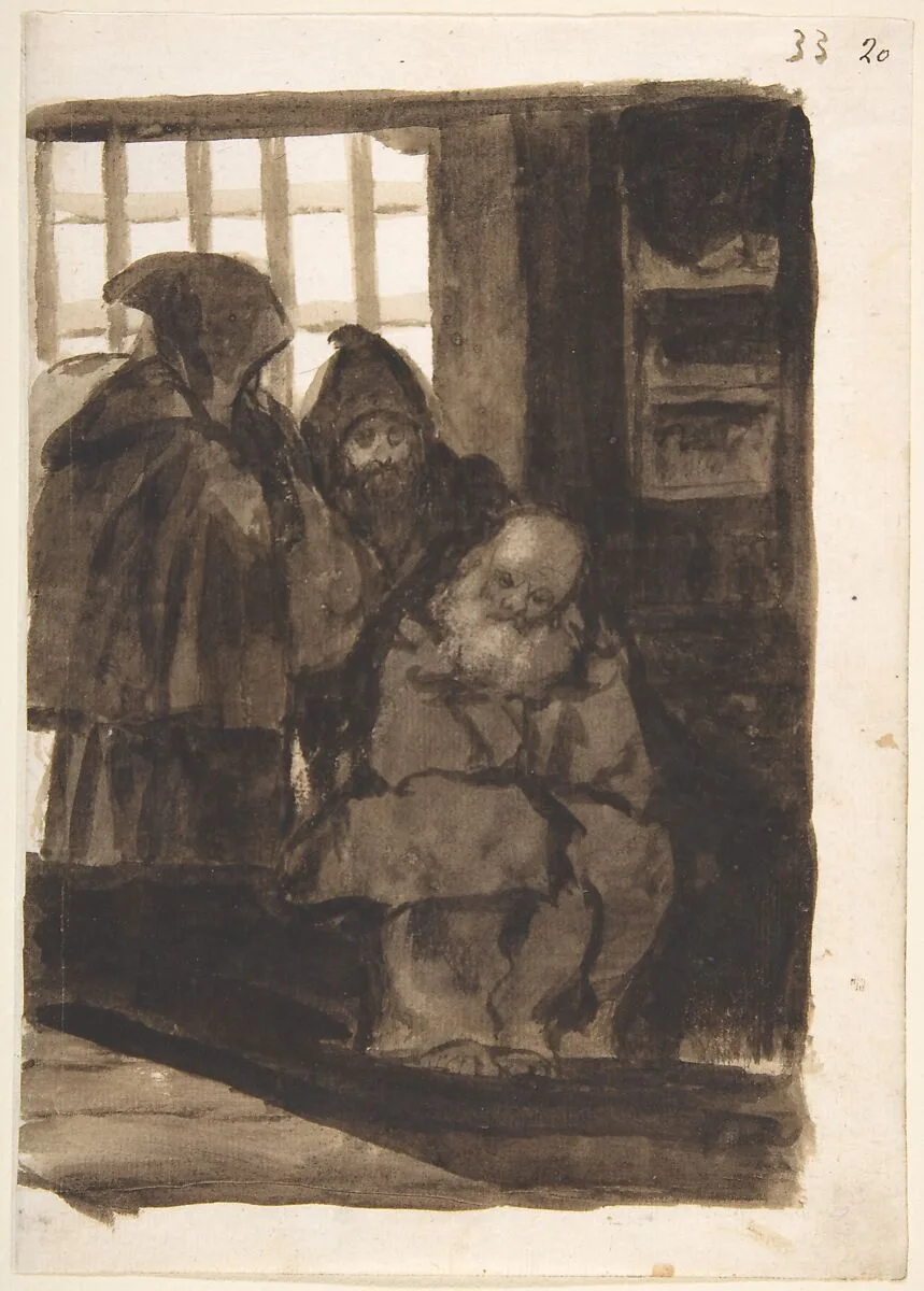 Monks in an interior (a cell?); page 33 from the 'Images of Spain Album' (F) — Goya (Francisco de Goya y Lucientes)