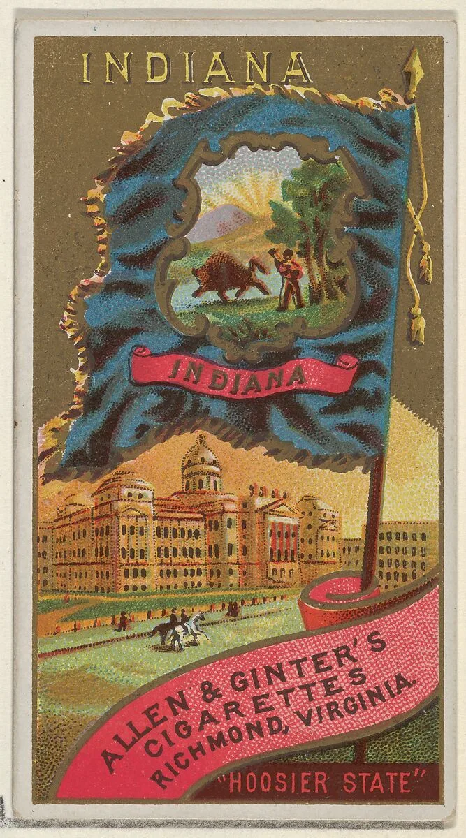 Indiana, from Flags of the States and Territories (N11) for Allen & Ginter Cigarettes Brands — Allen & Ginter