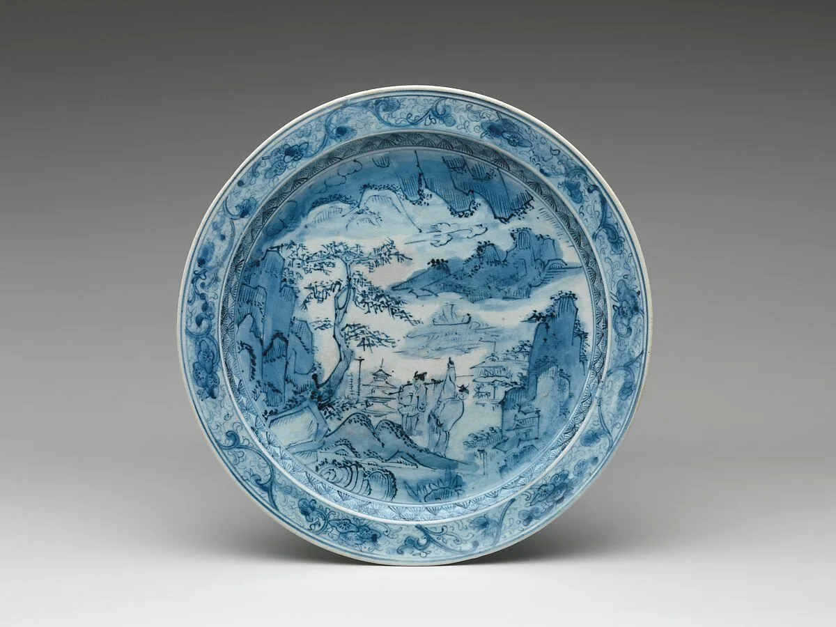 染付山水人物文大鉢|Dish with Landscape and Figures — Unknown