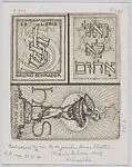 Three bookplates: ex libris Bruno Schrader, ex libris Horst Schade, and one with Hebrew lettering — Marcus Behmer