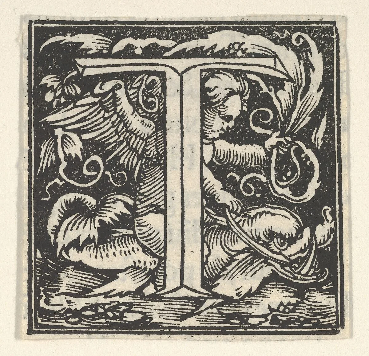 Initial letter T with putto — Heinrich Vogtherr the Elder