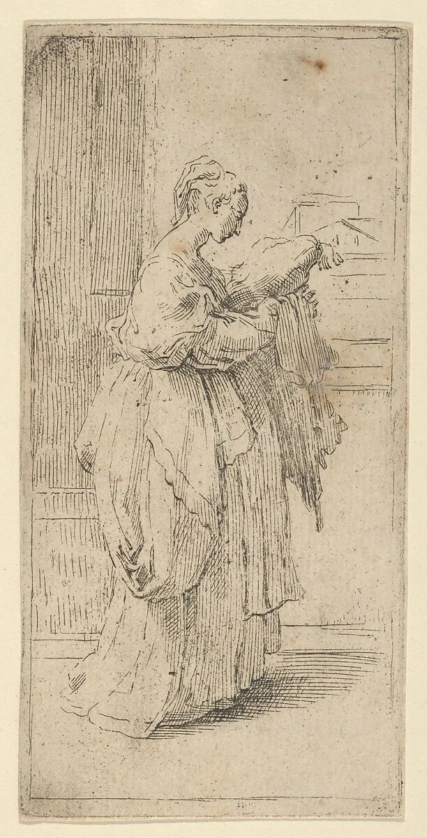 Girl carrying a cushion, seen in profile facing right — Guido Reni|Parmigianino (Girolamo Francesco Maria Mazzola)