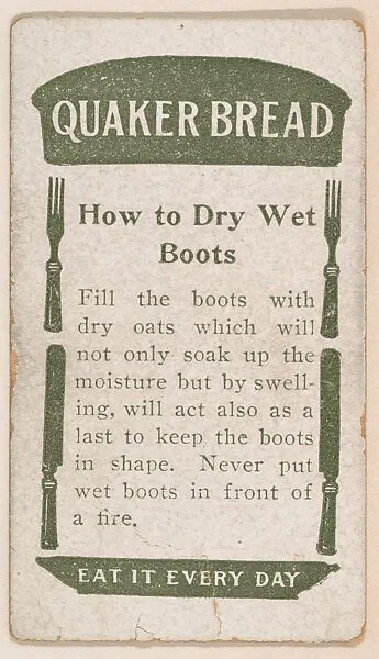 How to Dry Wet Boots, No. 8, card verso, bakery insert card from the How To Do It series (D45), issued by the Welle-Boettler Bakery Company — Welle-Boettler Bakery Company