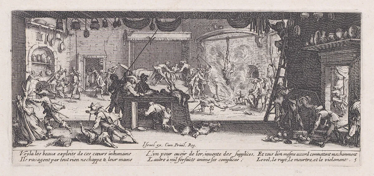Le Pillage d'une Ferme (The Looting of a Farm), from Les Misères et les Mal-Heures de la Guerre (The Miseries and Misfortunes of War), plate 5 — Jacques Callot|Israël Henriet