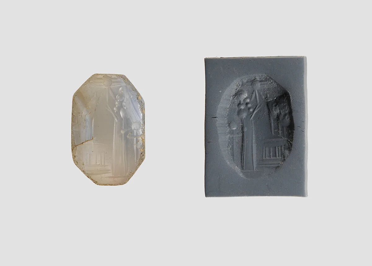 Stamp seal (octagonal pyramid) with cultic scene — Unknown