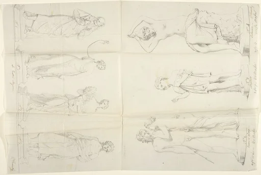 Sketches of Seven Sculptures: The Four Seasons, Venus and Adonis, A Beggar, and Salmacis