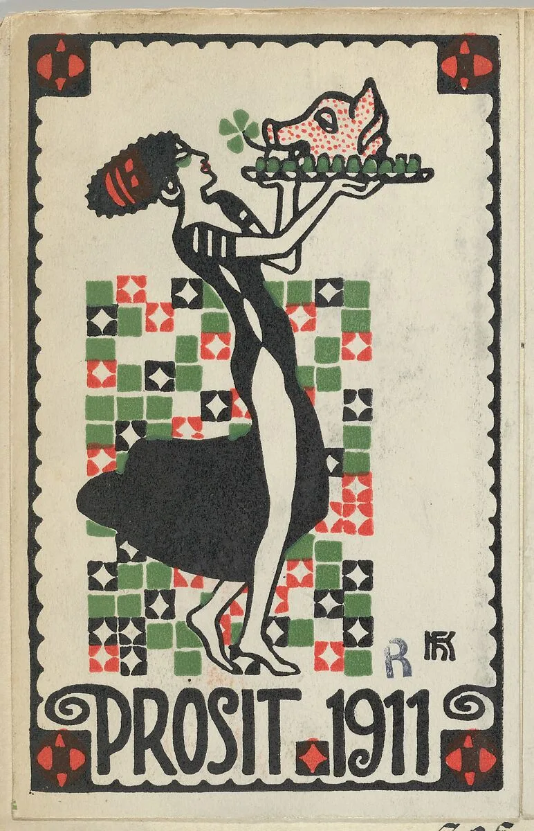 New Years Card: Cheers 1911 (Prosit) — Wiener Werkstätte|Hans Kalmsteiner