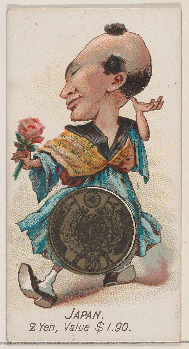 Caricatured Japanese figure, 2 Yen, from the series Coins of All Nations (N72, variation 1) for Duke brand cigarettes — W. Duke, Sons & Co.