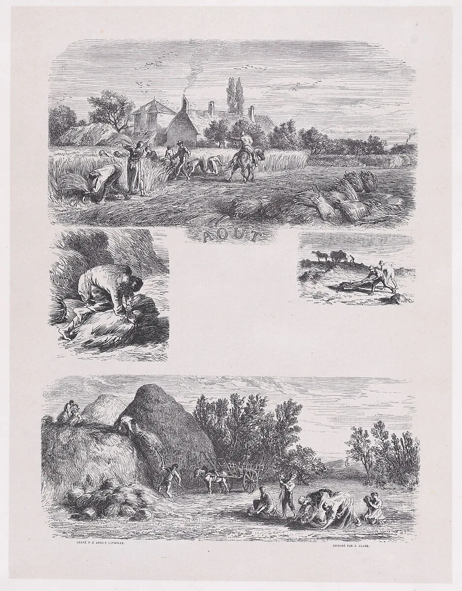 August, from "Album of Rustic Subjects" — Jules Claye|Jacques-Adrien Lavieille|Charles Jacque