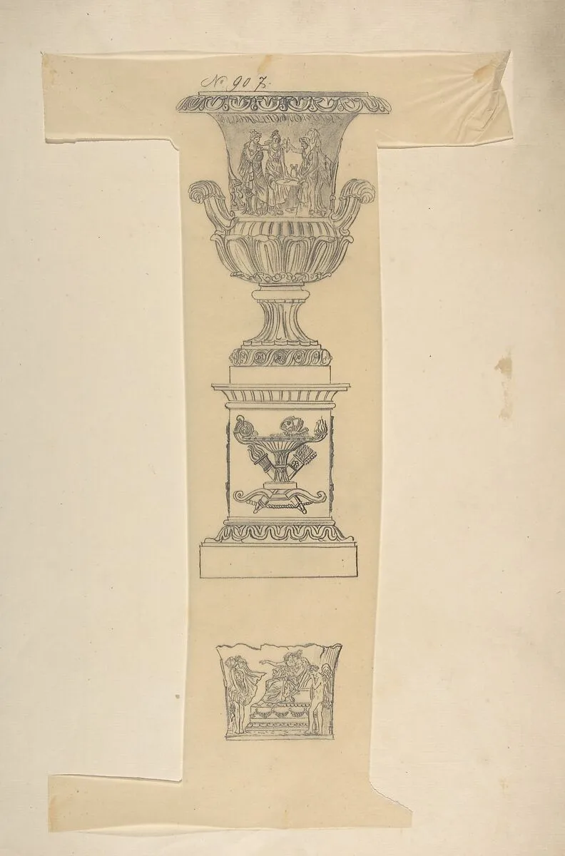 Designs for an Urn on a Pedestal and a Cachepot — Anonymous, French, 19th century