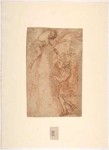 Two Warriors, One Standing, The Other Clinging to a Tree