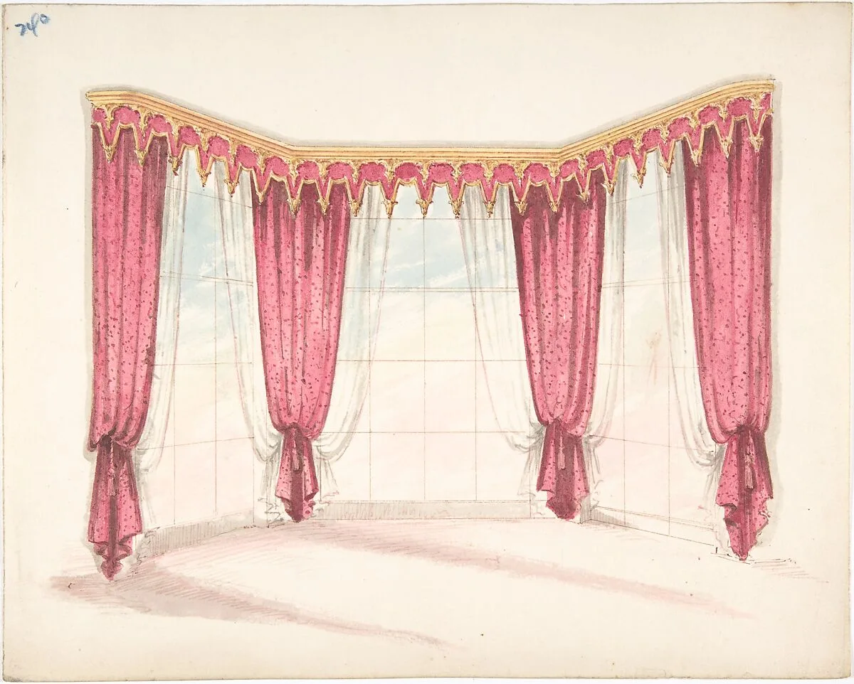Design for Red Curtains with a Red and Gold Pelmet — Anonymous, British, 19th century